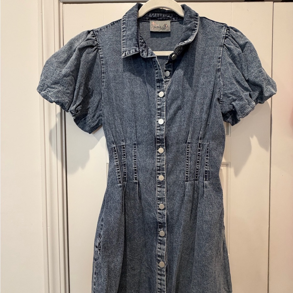 Denim Puff Sleeve Dress - Size Large